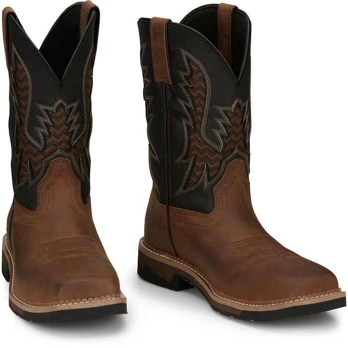 Justin Stampede Bolt Brown Square Toe Work Boots