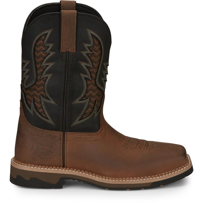 Justin Stampede Bolt Brown Square Toe Work Boots