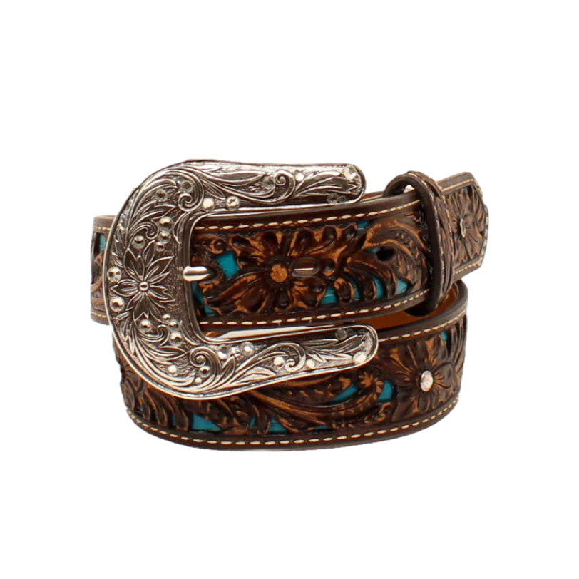 Ariat Kids Brown Turquoise With Floral Overlay Belt
