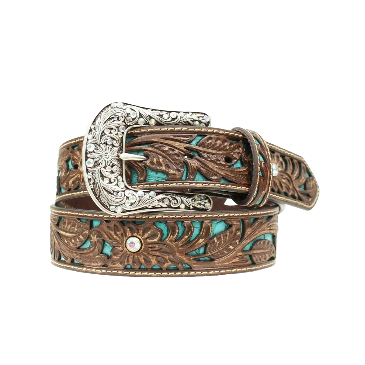 Ariat Womens Floral Tooled with Turquoise Inlay Belt