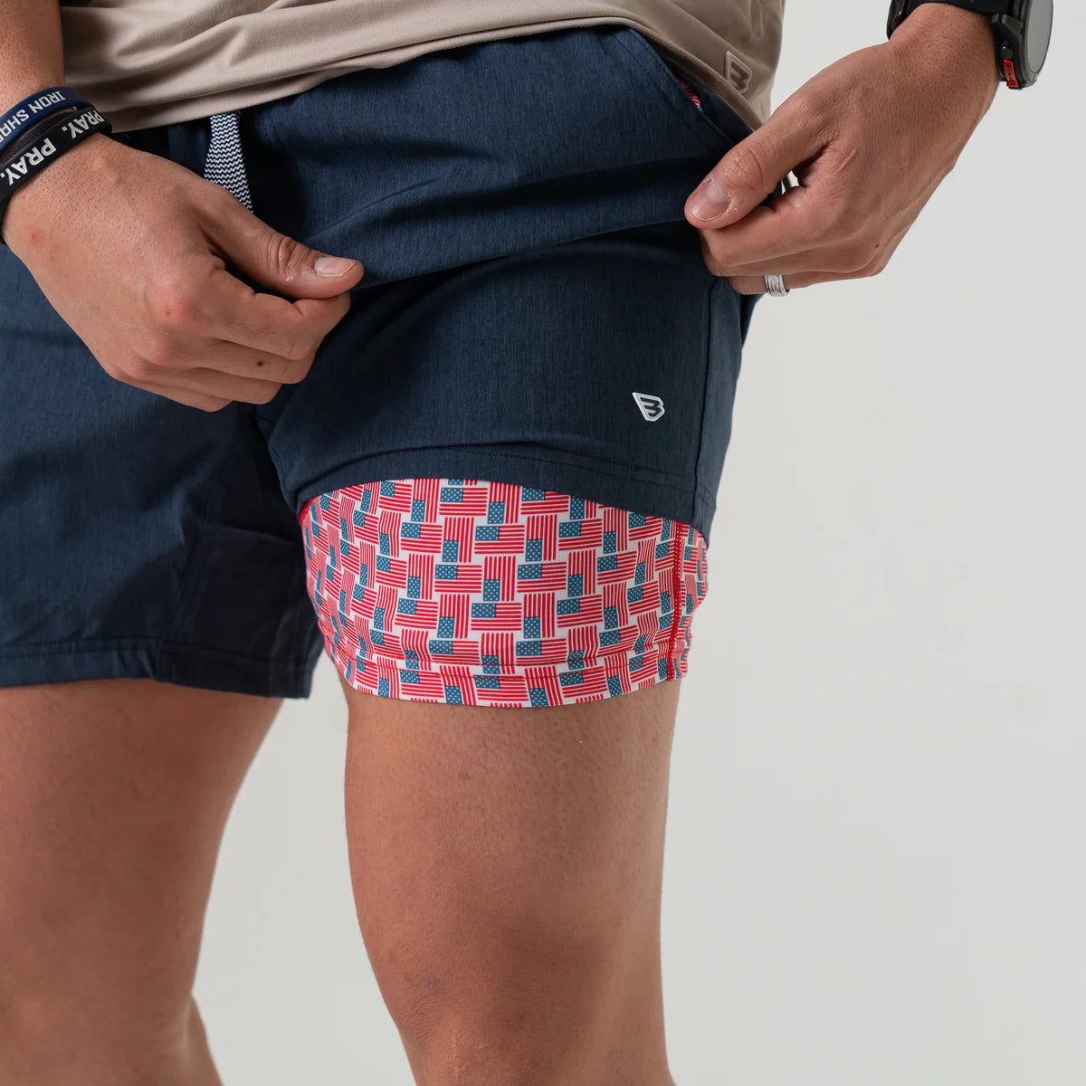 Athletic Short - Heather Navy - American Flags