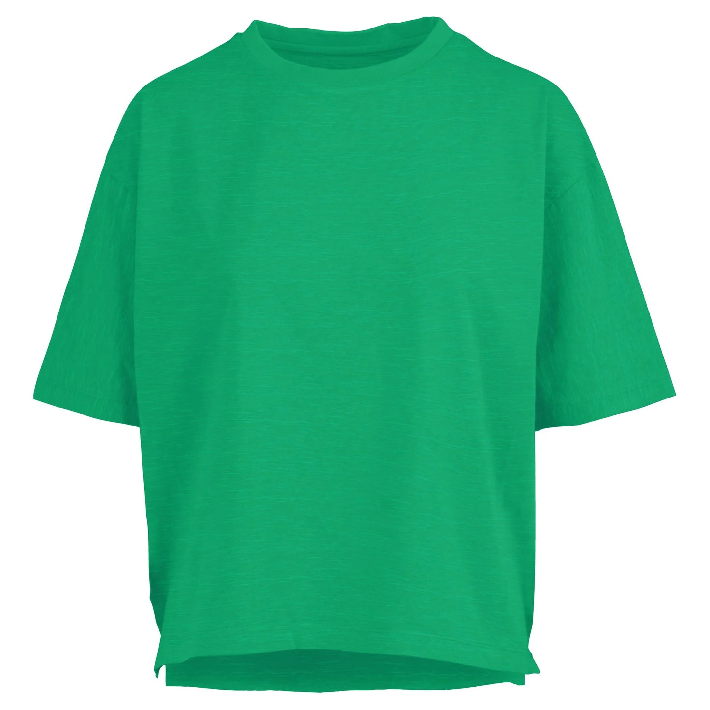 Short-Sleeve Crew-Neck Waist-Length Oversi Slub Top