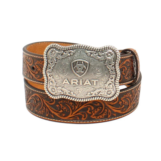 Ariat Distressed Brown Western Scroll Belt