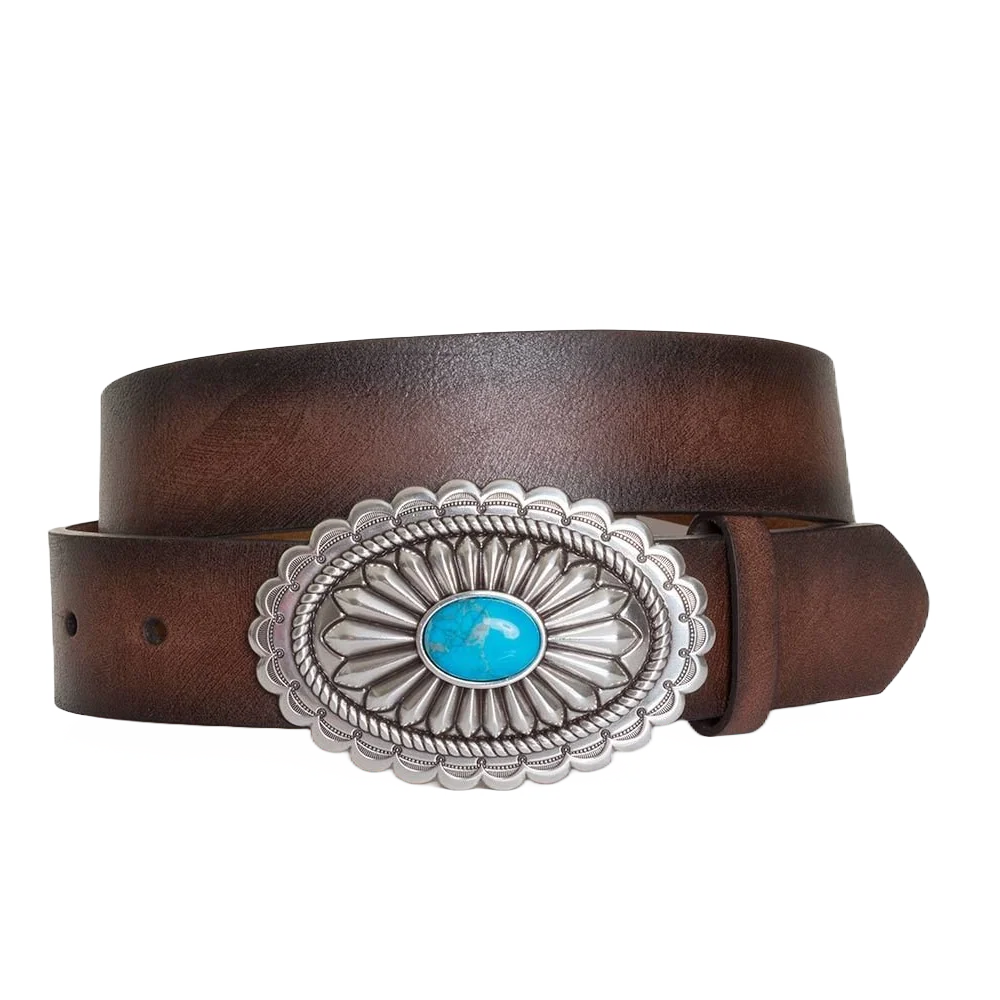 Ariat Womens Brown Belt with Silver Turquoise Buckle