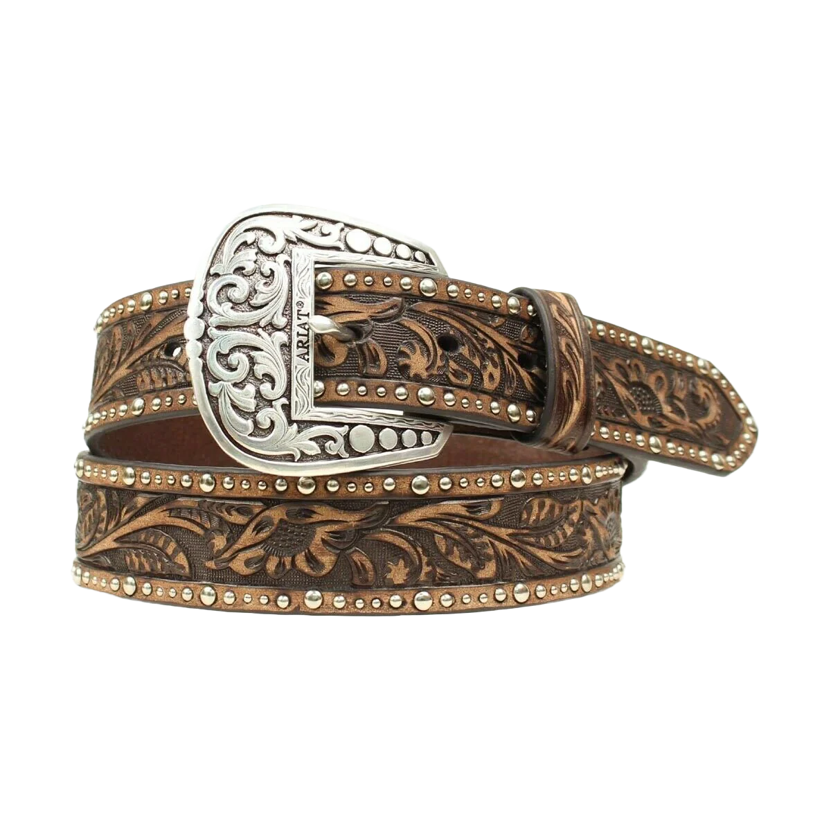 Ariat Womens Floral Tooled Studded Leather Belt